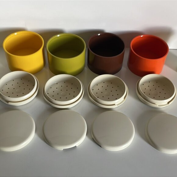 Vintage Tupperware Stackable Spice Containers Salt Pepper Shakers Lids for All - Picture 5 of 11